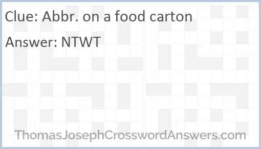 Abbr. on a food carton Answer