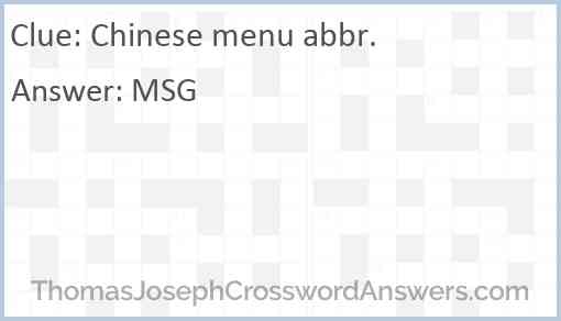Chinese menu abbr. Answer