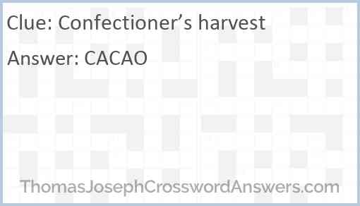 Confectioner’s harvest Answer