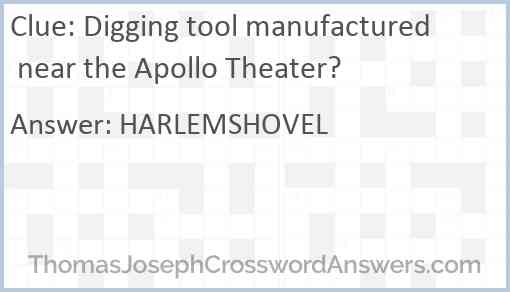 Digging tool manufactured near the Apollo Theater? Answer