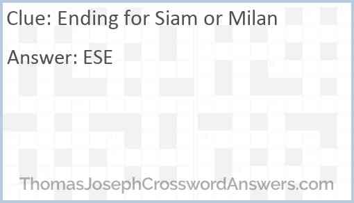 Ending for Siam or Milan Answer