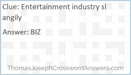 Entertainment industry slangily Answer