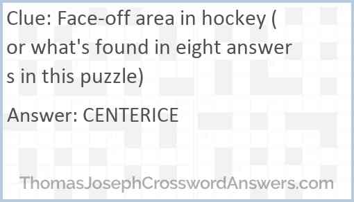 Face-off area in hockey (or what's found in eight answers in this puzzle) Answer