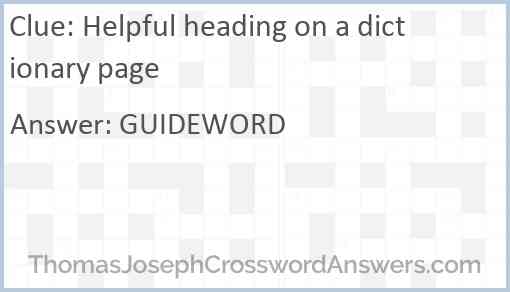 Helpful heading on a dictionary page Answer