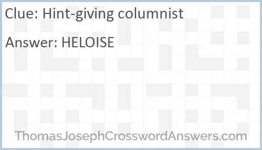 Hint-giving columnist Answer