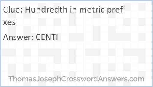 Hundredth in metric prefixes Answer