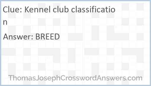 Kennel club classification Answer