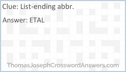List-ending abbr. Answer