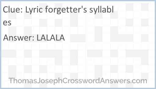 Lyric forgetter's syllables Answer
