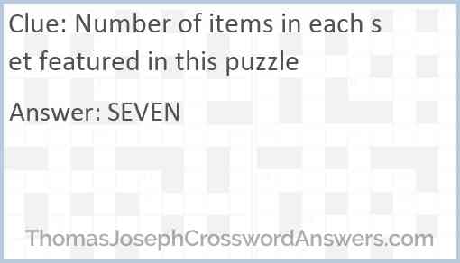 Number of items in each set featured in this puzzle Answer
