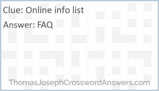 Online info list Answer