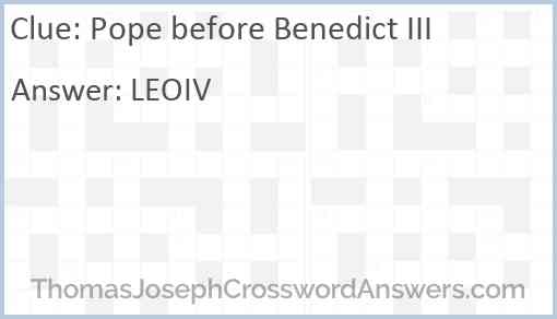 Pope before Benedict III Answer