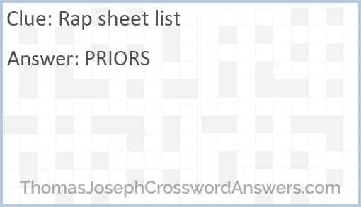 Rap sheet list Answer