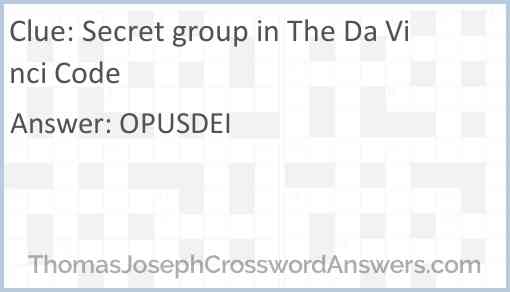 Secret group in The Da Vinci Code Answer