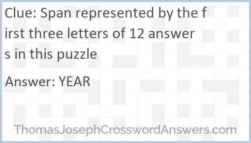 Span represented by the first three letters of 12 answers in this puzzle Answer