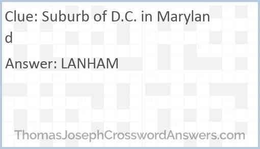 Suburb of D.C. in Maryland Answer