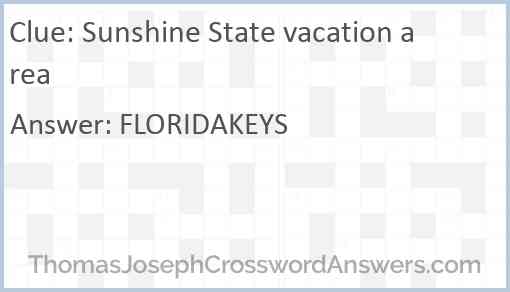 Sunshine State vacation area Answer