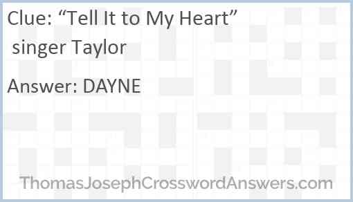 “Tell It to My Heart” singer Taylor Answer