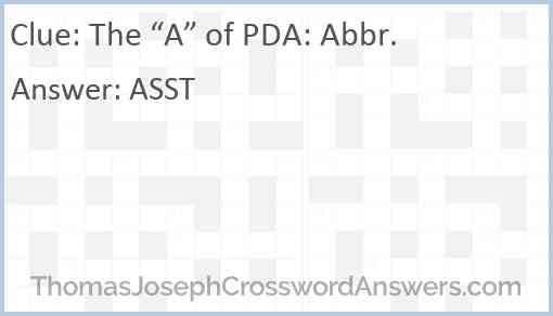 The “A” of PDA: Abbr. Answer