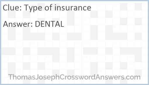 Type of insurance Answer