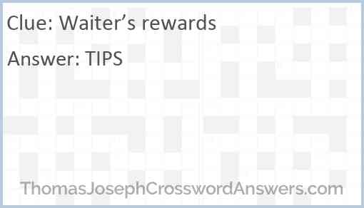 Waiter’s rewards Answer