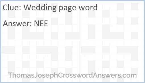 Wedding page word Answer