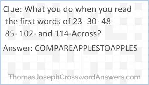 What you do when you read the first words of 23- 30- 48- 85- 102- and 114-Across? Answer