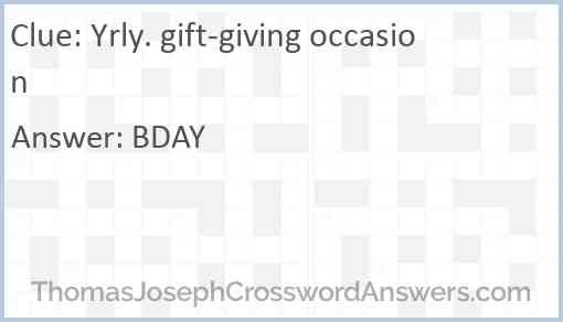 Yrly. gift-giving occasion Answer